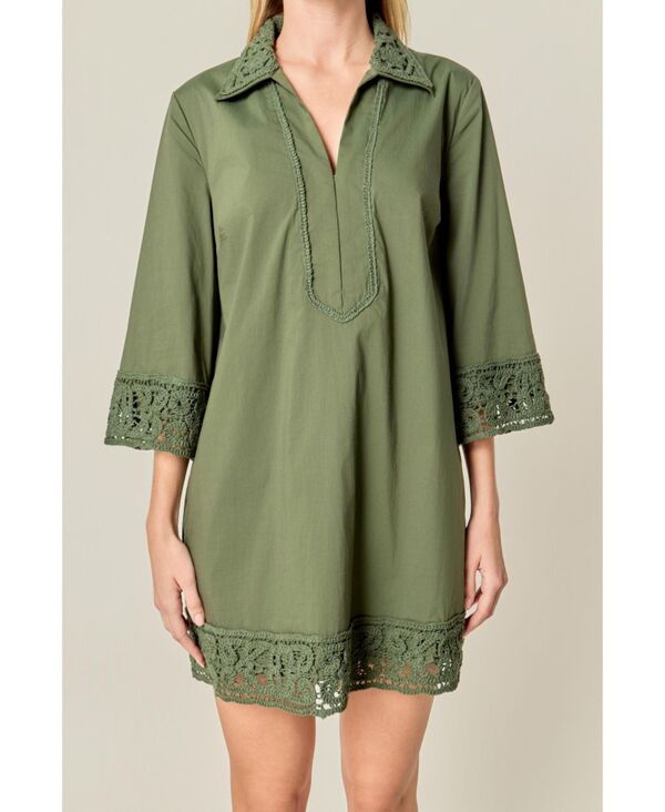 イングリッシュファクトリー レディース トップス ワンピース ミニ English Factory Womens Crochet Accent Mini Dress Olive オリーブ