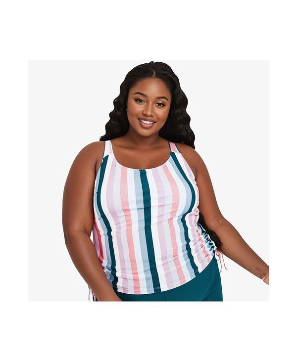 カリプサ レディース 水着 トップのみ プラスサイズ Calypsa Womens Plusize Maya Tankini Swim Top With Built In Bra Multi stri