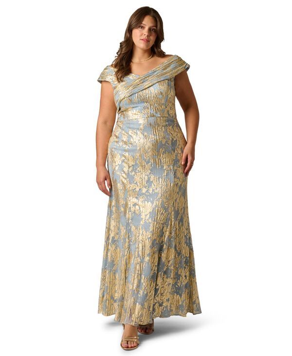 アドリアナ パペル レディース トップス ワンピース プラスサイズ Adrianna Papell Plusize Foileaf OffTheShoulder Mermaid Gown Light
