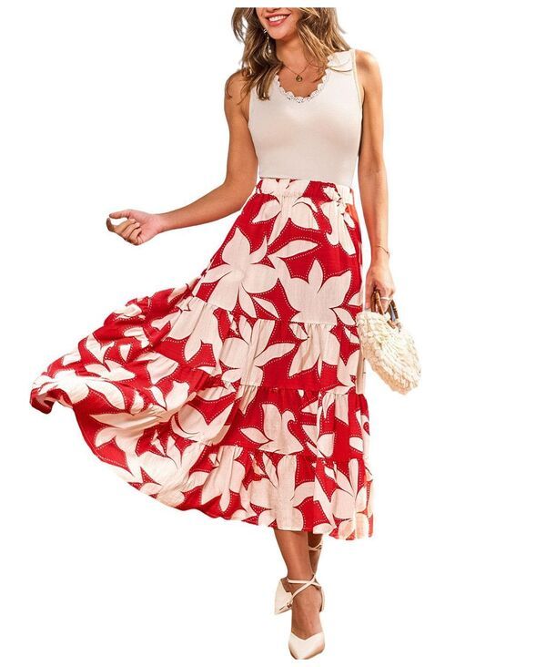 カップシー レディース ボトムスカート フラワー柄 ミディ フラワー Cupshe Womens HibisKiss Me Floral Midi Skirt Red レッド