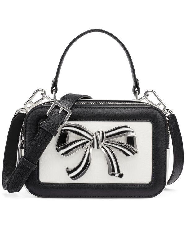 カール ラガーフェルド レディース バッグ レザー KARLAGERFELD PARISimone Leather Small Crossbody Handbag WhiteBlack ホワイト