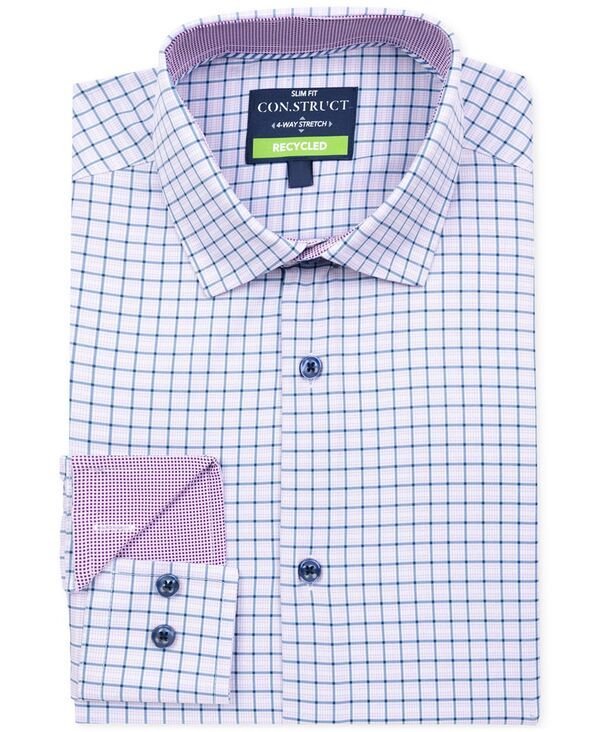 コンストラクト メンズ トップス シャツ スリムフィット ConStruct Menslim Fit Square Plaid 4Way Stretch Performance Dresshirt L