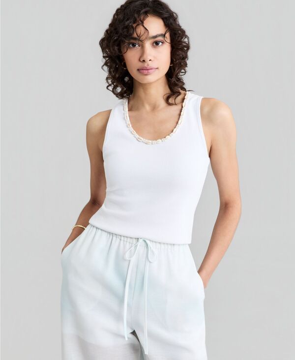 アンドノウディス レディース トップス タンクトップ And Now This WomenseashellTrim ScoopNeck Tank Top Bright White ホワイト