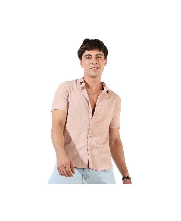 キャンパスストラ メンズ トップス シャツ レギュラーフィット Campusutra Mens Peach Textu red Regular Fit Casual Shirt Pink ピンク