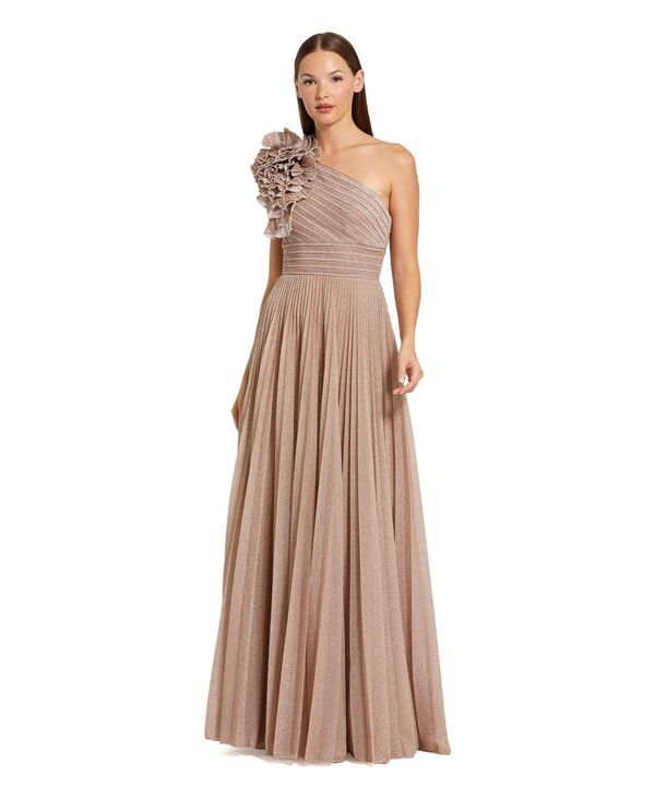 マックダガル レディース トップス ワンピース プチ プリーツ フリル トール Mac Duggal Petite Pleated Metallic One Shoulder Gown With Ru