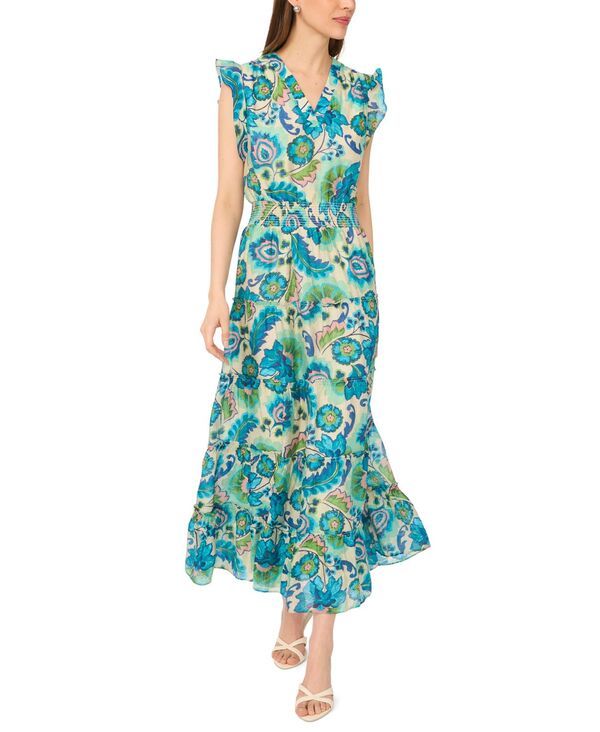 ミスク レディース トップス ワンピース Vネック シャーリング マキシ MSK Womens Flutter Sleeve Smocked Waist VNeck Maxi Dress Tan Mu