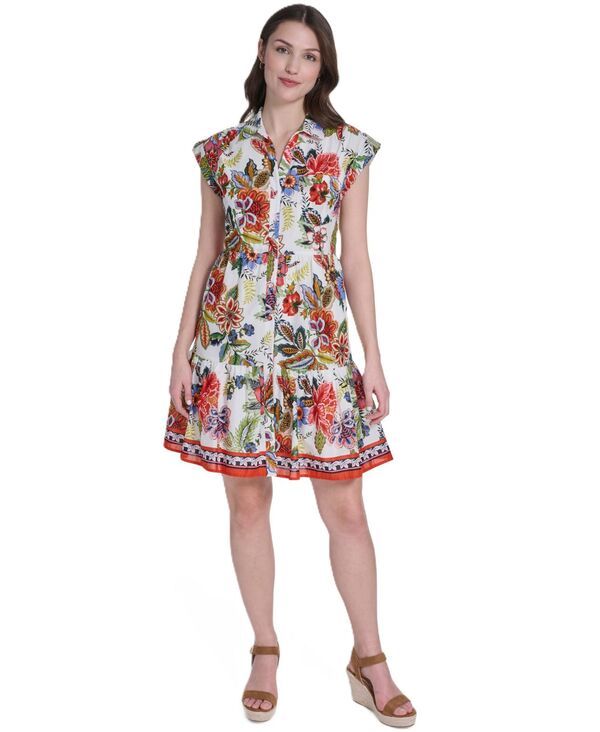エリザジェイ レディース トップス ワンピース プチ プリント ミニ Eliza J Petite Printed Colla red Neck Mini Dress Ivm