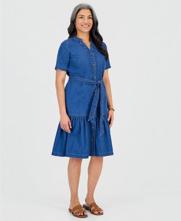 スタイルアンドコー レディース トップス ワンピース ティアード プチ ミディ デニム Style Co Petite Denim Tie red Midi Dressol Wash デニム