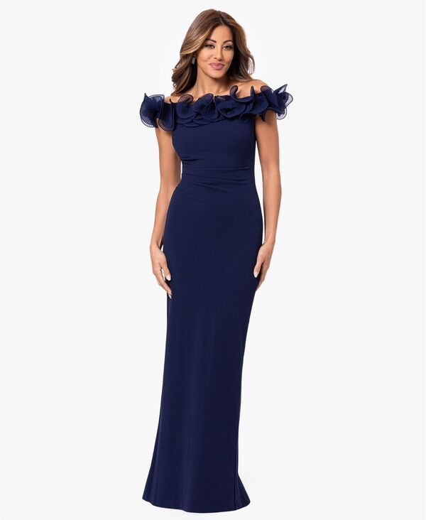 エスケープ レディース トップス ワンピース プチ ギャザー XSCAPEtite OffTheShoulderuched Wire Sheath Gow navy ネイビー