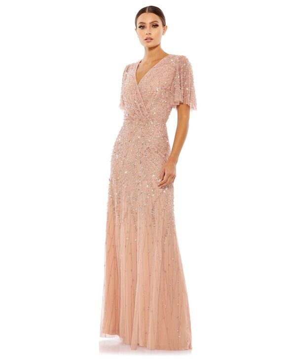 マックダガル レディース トップス ワンピース プチ Mac Duggal Petitembellished Flutter Sleeveningownude