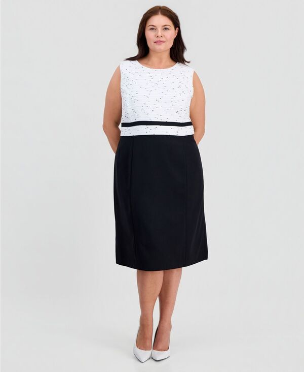 カスパール レディース トップス ワンピース プラスサイズ ノースリーブ Kasper Plusize Sleeveless MixedMedia Sheath Dress Lily WhiteBla
