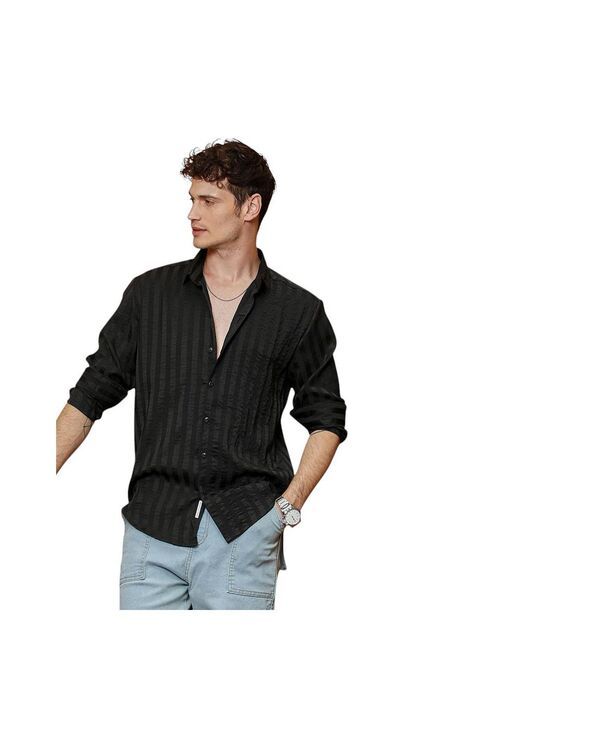 キャンパスストラ メンズ トップス シャツ Campusutra Mens Onyx Black CandyStriped Shirt Black ブラック