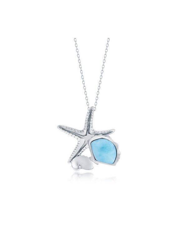 カリビアントレジャーズ レディース アクセサリー ネックレス・チョーカー・ペンダントトップ レース Caribbean Treasuresterling Silver Larimar Seashell