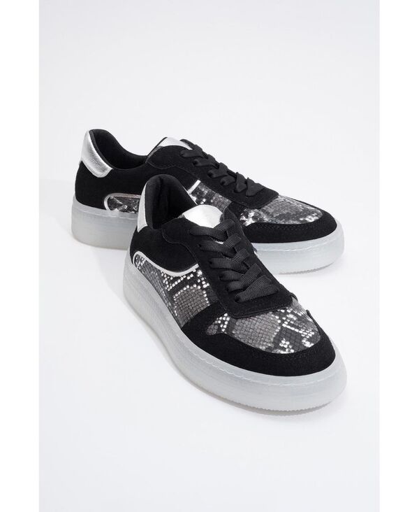 プロローグシューズ レディースニーカー Prologue Shoes Montero Sneakers Women Black print faux leather ブラック