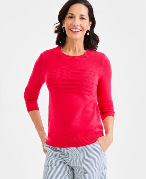 スタイルアンドコー レディース アウター ニット・セーター クルーネック コットン Style Co Womens Cotton Crewneck Flag Sweater Fresh Lipstic