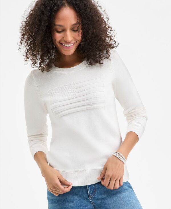 スタイルアンドコー レディース アウター ニット・セーター クルーネック コットン Style Co Womens Cotton Crewneck Flag Sweater Natural