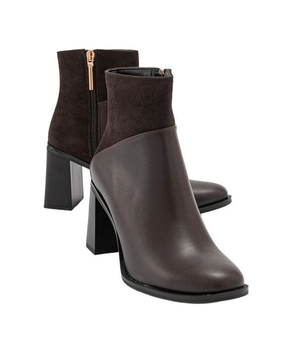 プロローグシューズ レディース ブーツ・レインブーツ ヒール Prologue Shoes Ropa Block Heel Zip Boot Women Brown faux leather ブラウン