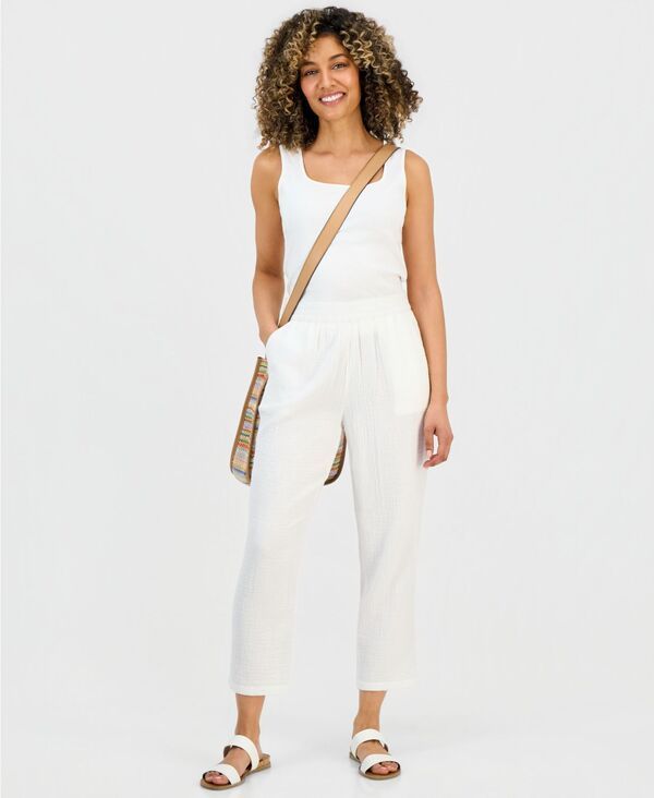 スタイルアンドコー レディース ボトムス カジュアルパンツ プチ コットン Style Co Petite MidRise Tape red Cotton PullOn Pants Bright Wh