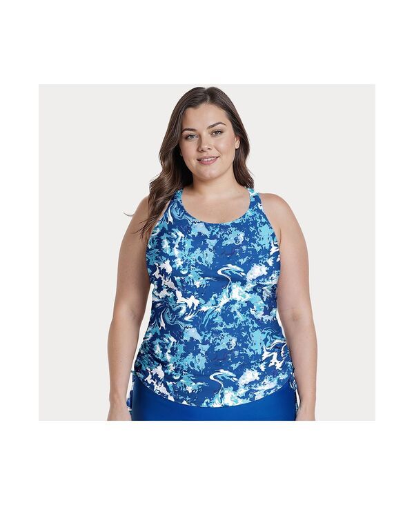 カリプサ レディース 水着 トップのみ プラスサイズ Calypsa Womens Plusize Maya Tankini Swim Top With Built In Bra Blue tie d