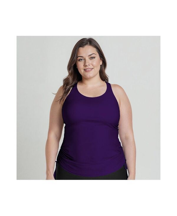カリプサ レディース 水着 トップのみ プラスサイズ Calypsa Womens Plusize Maya Tankini Swim Top With Built In Bra Eggplant