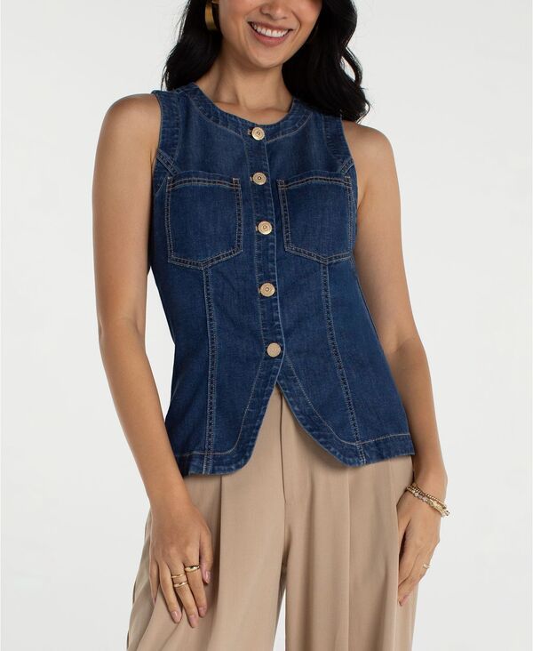 リヴァプール ロサンゼルス レディース トップス ベスト クルーネック プチ ダウン Liverpoolos Angeles Petite Crewneck ButtonDown Vest Wilde