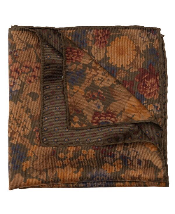 エリザベッタ メンズ アクセサリー ネクタイ シルク Elizabetta Mens Vico Double Sided Silk Pocket Square for Men Olive green