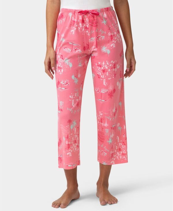 ヒュー レディース ボトムス カジュアルパンツ プリント キャップ Hue Womens Printed Capri MidRise Pants Pink Lemonade ピンク