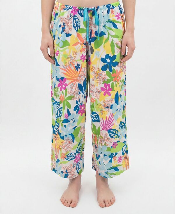ヒュー レディース ボトムス カジュアルパンツ プリント キャップ Hue Womens Printed Capri MidRise Pants Bright White ホワイト