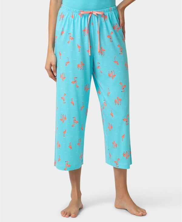 ヒュー レディース ボトムス カジュアルパンツ プリント キャップ Hue Womens Printed Capri MidRise Pants Blue Flamingos ブルー