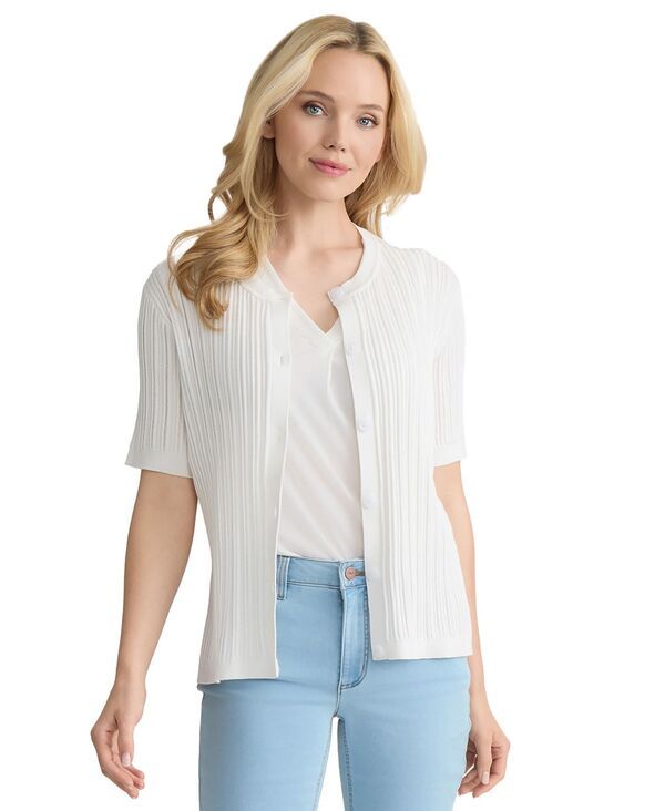 ジョーンズニューヨーク レディース アウター ニット・セーター プチ 半袖 カーディガン Jones New York Petite ShortSleeve Pointelle Cardiganatu