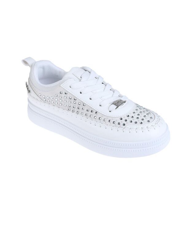 ベベ レディース シューズ スニーカー Bebe Womensneaker with Pearl and Rhinestonembellished Upper White ホワイト