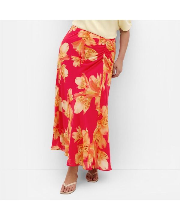 シティーシック レディース ボトムスカート プリント マキシ CITY CHIC Womensoiree Print Maxi Skirt Fuchsia lily フューシャ