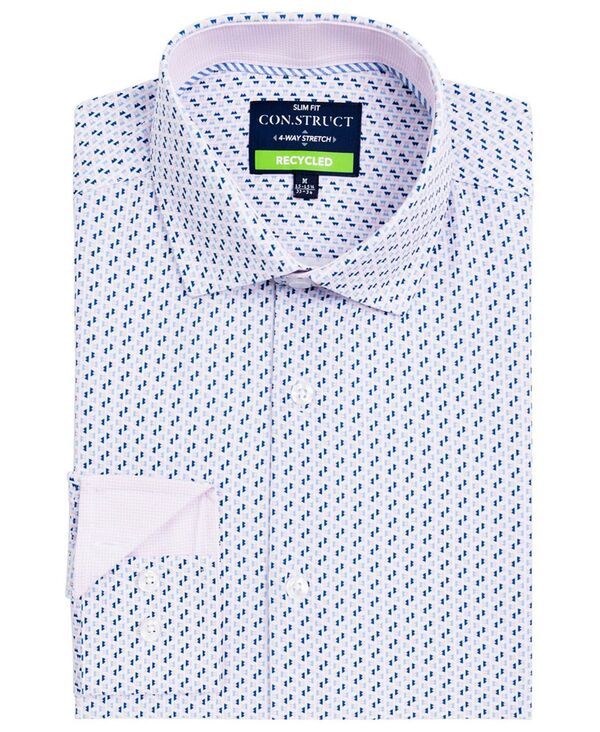 コンストラクト メンズ トップス シャツ プリント ConStruct Mens Triangle Print Spread Collar Dresshirt WhitePink ホワイト