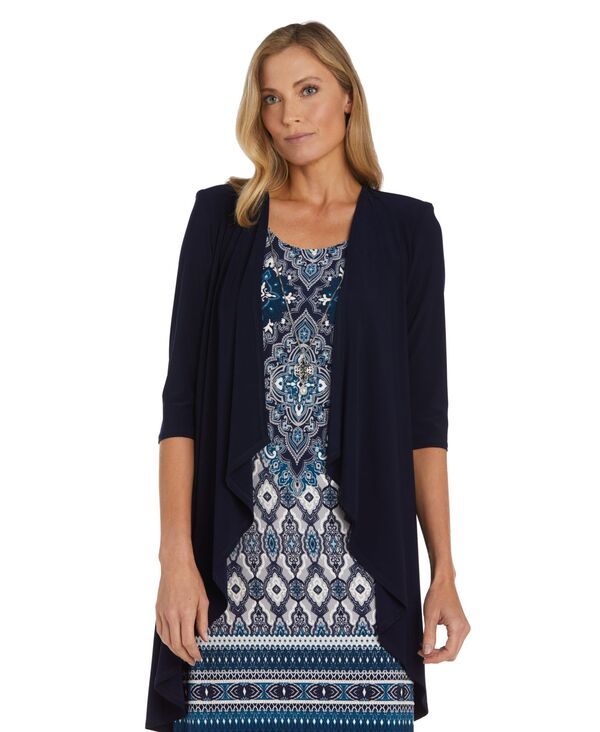 アールアンドエムリチャーズ レディース アウター ジャケット・ブルゾン プチ プリント R M Richards Petite Daytime Printed Jacket Dress Navytea