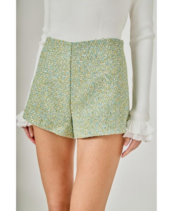 エンドレスローズ レディース ボトムス ハーフパンツ・ショーツイード ショートパンツ endless rose Womens Tweed High Waisted Shorts Mint multi