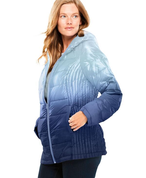 ウーマン ウィズイン レディース アウター コート Woman Within Womens Within Packable Puffer Coats Evening blue ombre ブルー