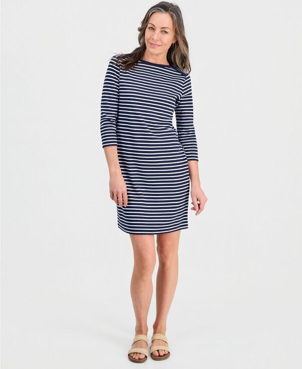 スタイルアンドコー レディース トップス ワンピース プチ ニット Style Co Petite Striped Knit EnvelopeNeck 34Sleeve Dress Crew Stri