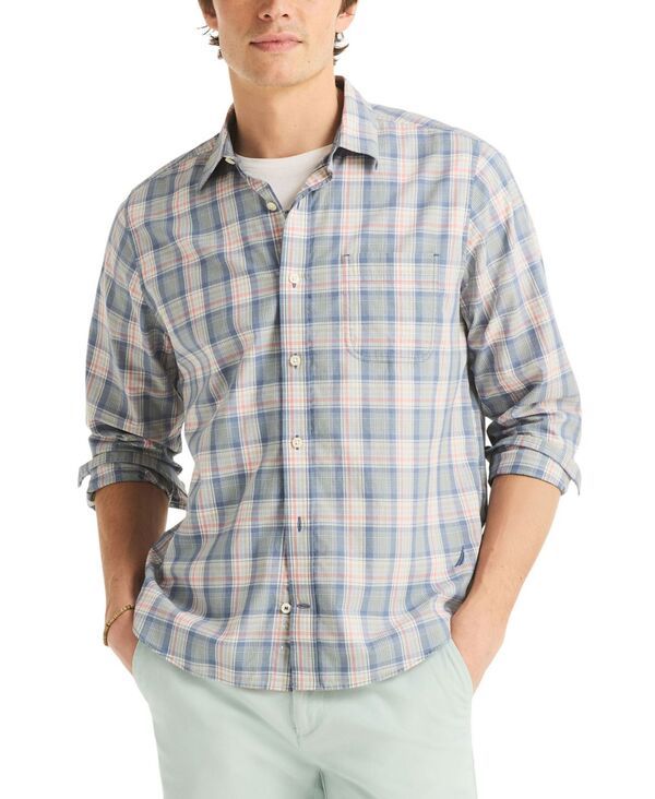 ナウティカ メンズ トップス シャツ コットン 長袖 Nautica Mens LongSleeve Lawn Cotton Plaid Shirt Moonlight Blue ブルー