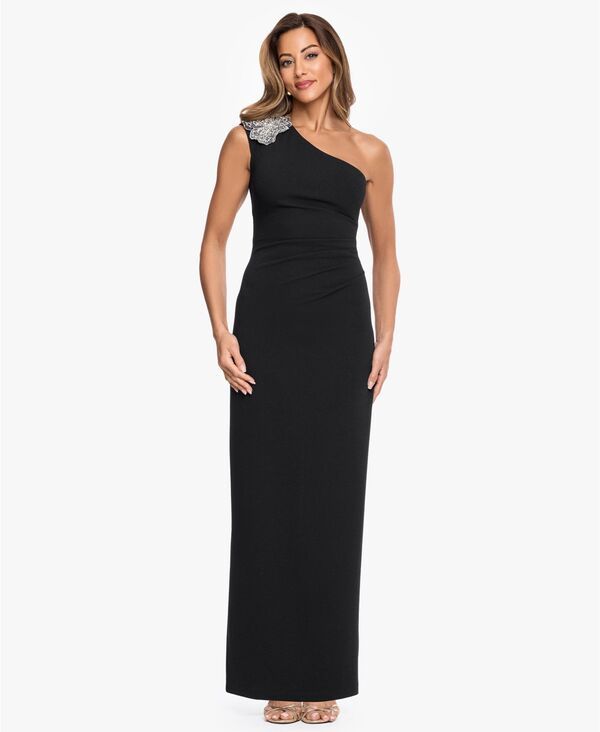 エスケープ レディース トップス ワンピース プチ ワンショルダー スキューバ XSCAPEtite OneShoulder Scuba Crop Trim Sheath Gown Black Sil