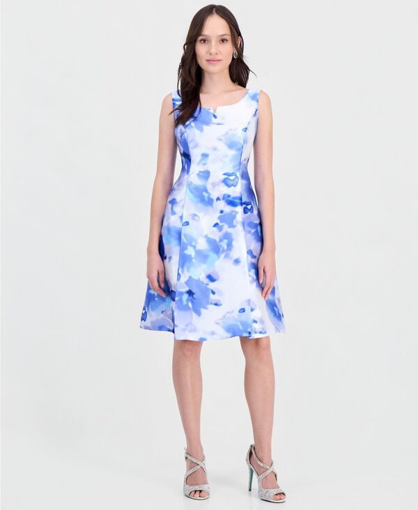コネクテッド レディース トップス ワンピース A ライン プチ プリント ノースリーブ Connected Petite Printed Sleeveless ALine Dress Navy Mu