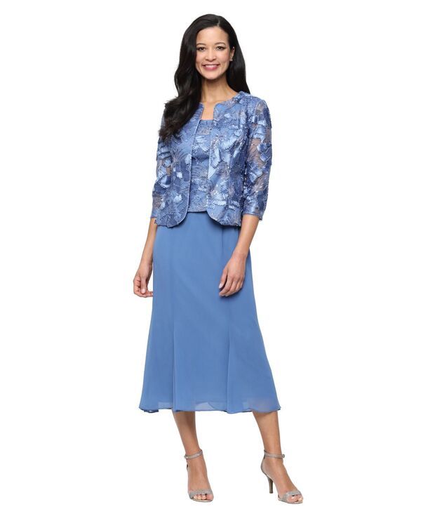 アレックスイブニングス レディース アウター ジャケット・ブルゾン プチ Alex Evenings Petite Scoop Neck Dress and Soutache Open Jacket