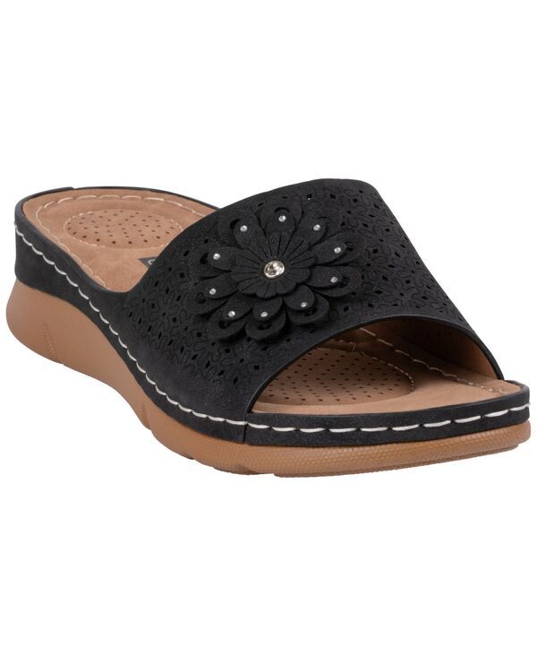 ジーシーシューズ レディース サンダル GC Shoes Womens Gabbie Flowerosette Comfort Sandals Black ブラック