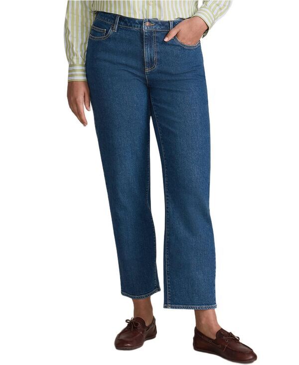 ランズエンド レディース ボトムス デニムパンツ プチ ジーンズ Lands End Petite Soft Denimid Rise Relaxed Straight Crop Jeans Craw