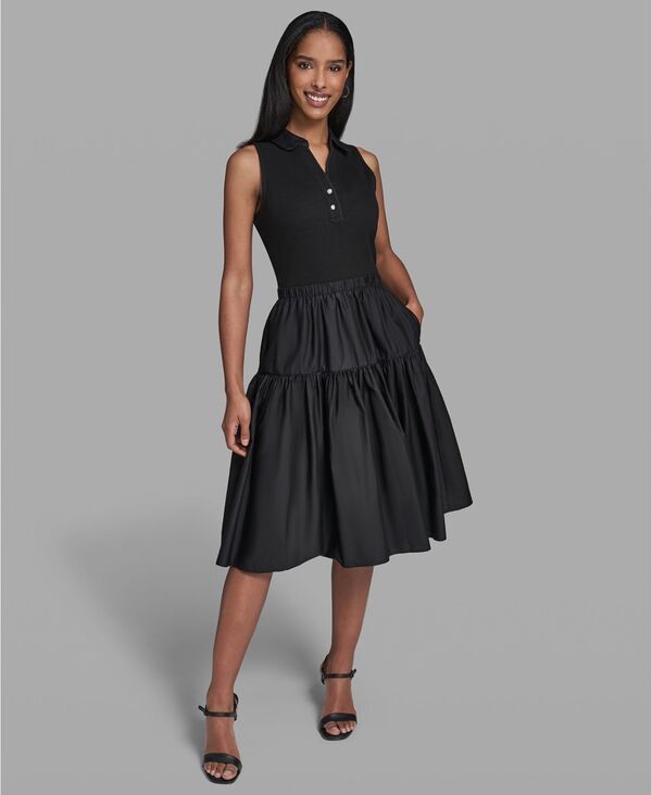 カール ラガーフェルド レディース トップス ワンピース KARLAGERFELD PARIS Womens Colla red Tank Dress Black ブラック