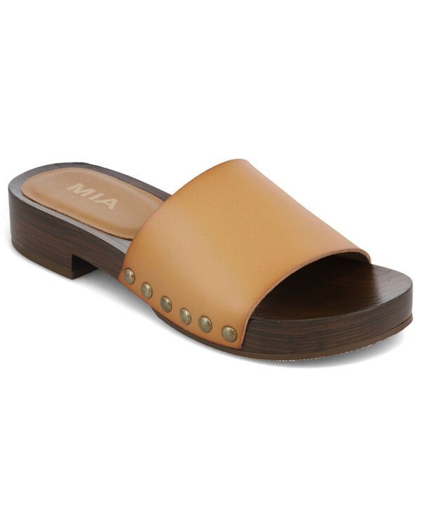 ミア レディース シューズ サンダル ヒール MIA Womens Lanellow Block Heel Studded Slide Sandals Tan タン