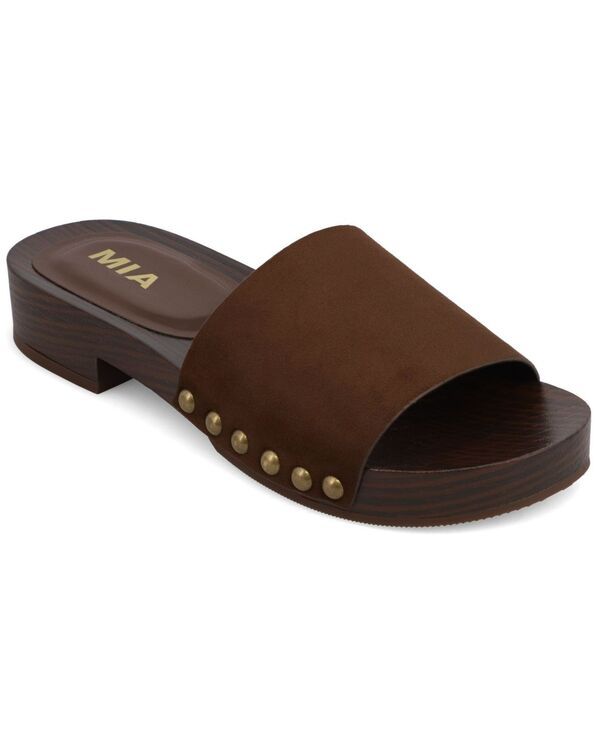 ミア レディース シューズ サンダル ヒール MIA Womens Lanellow Block Heel Studded Slide Sandals Chocolate チョコレート