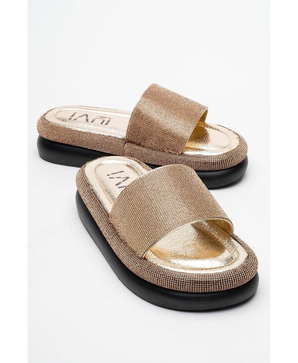 プロローグシューズ レディース サンダル プラットフォーム Prologue Shoeste Rhinestone Platform Sandal Women Gold faux leather ゴー