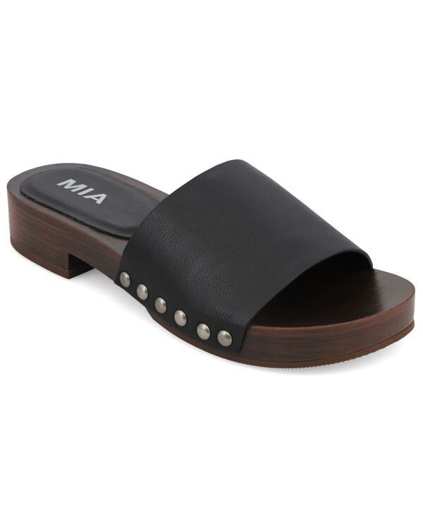 ミア レディース シューズ サンダル ヒール MIA Womens Lanellow Block Heel Studded Slide Sandals Black ブラック