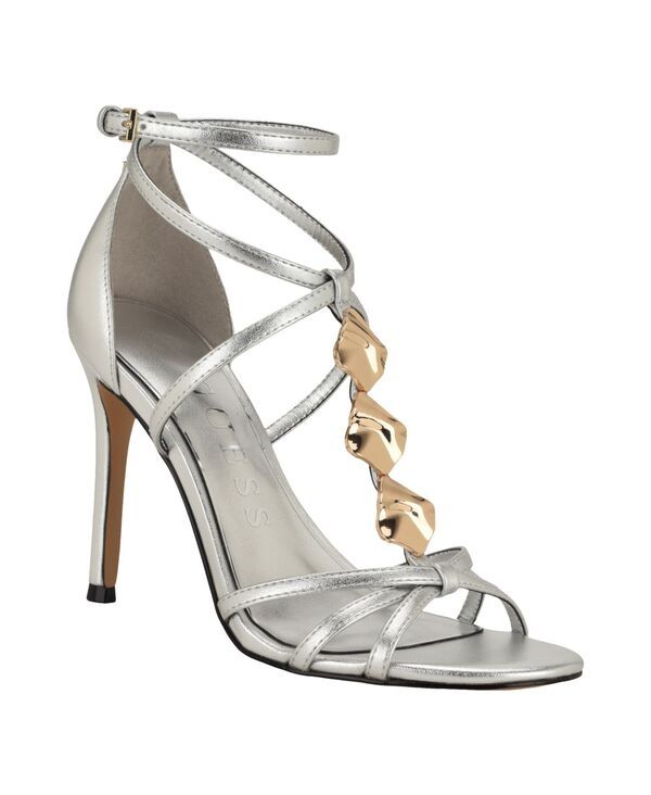 ゲス レディース シューズ サンダル GUESS Womens Chaella Embellished Strappy Stiletto Dressandal silver シルバー