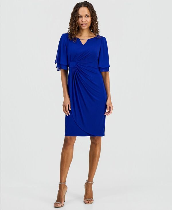 コネクテッド レディース トップス ワンピース プチ Connected Petite Double Fla redSleeve BarTrim Dress Dcl